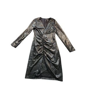 Maggy London Holiday Sequin Dress Women‎ Sz 8 Striped Long Sleeve Designer